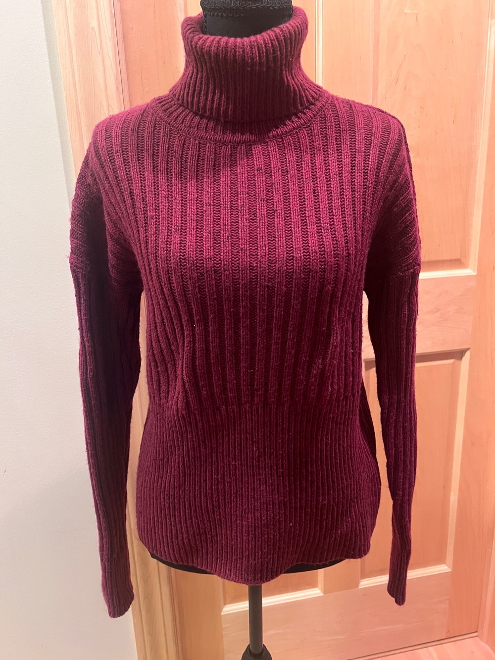 Michael Kors Women Preppy Burgundy Ribbed Turtleneck Sweater Classic Academia XS